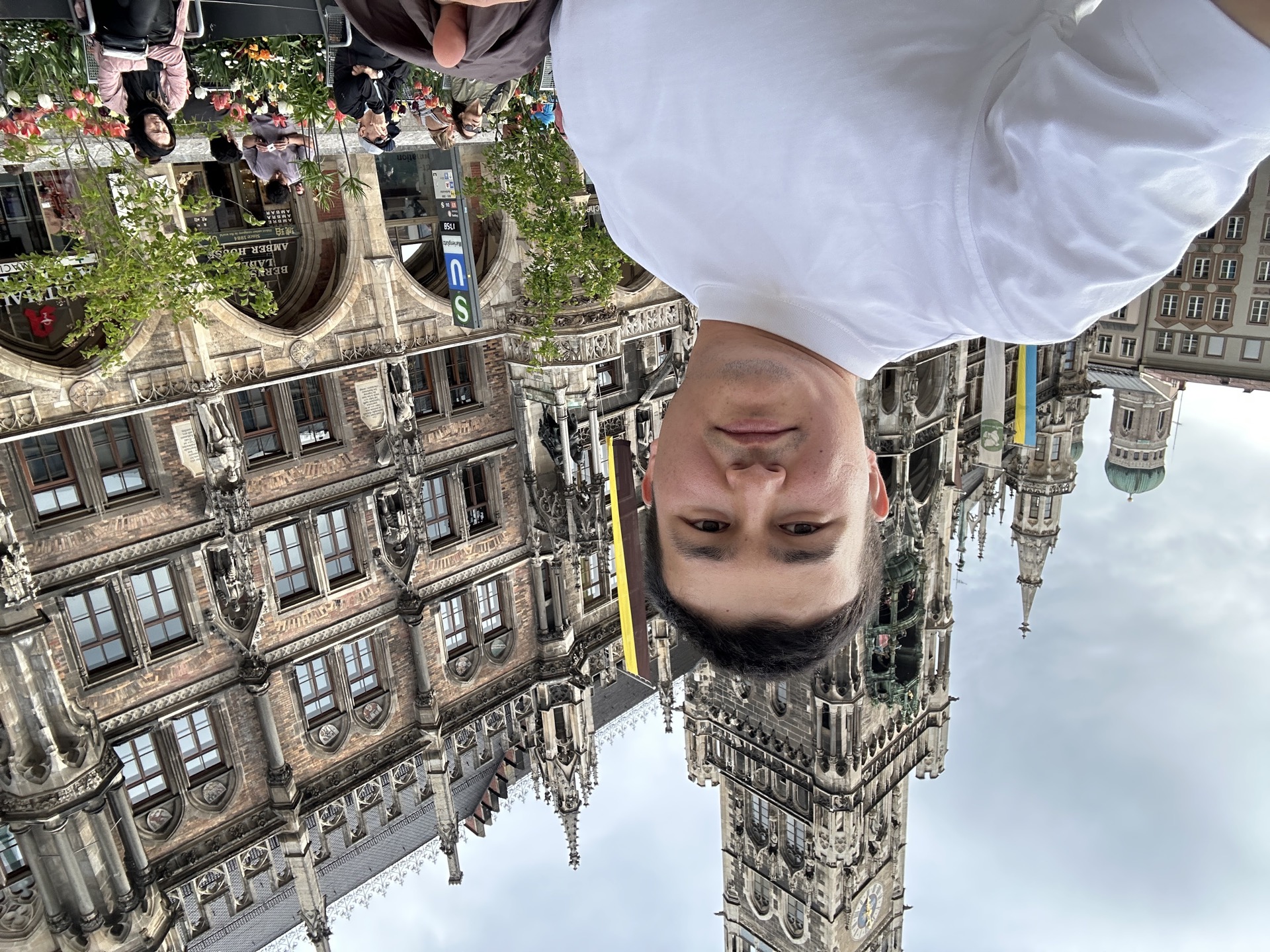 Khurshid Normurodov in front of Munich's New Town Hall at Marienplatz